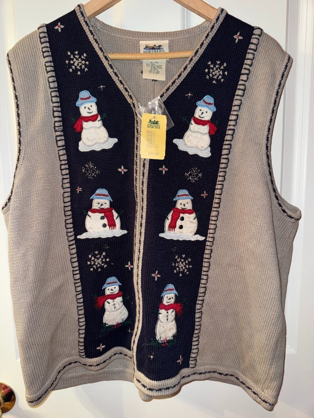 Vintage 90s Northern Reflections Snowman Sweater Vest Zip NWT XL Ugly Christmas